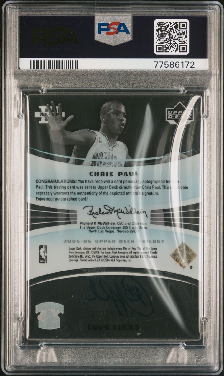 2005 UPPER DECK TRILOGY - CHRIS PAUL AUTOGRAPH - AUTO FOCUS PSA 8