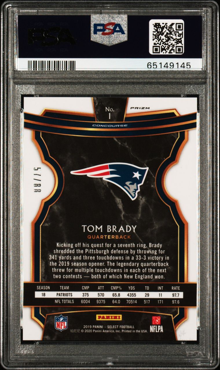 2019 PANINI SELECT - TOM BRADY DRAGON CONCOURSE - DRAGON SCALE PRIZM /88 PSA 10