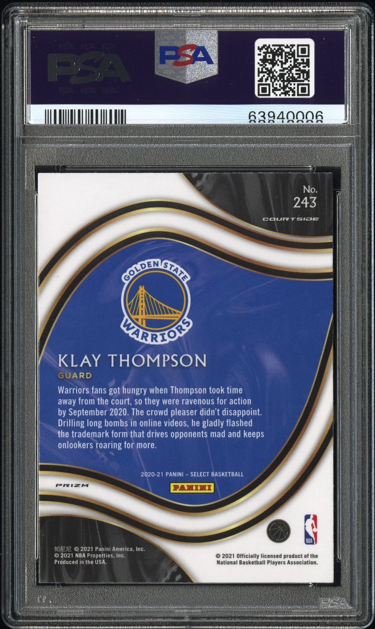 2020 PANINI SELECT - KLAY THOMPSON COURTSIDE - ELEPHANT PRIZM PSA 10