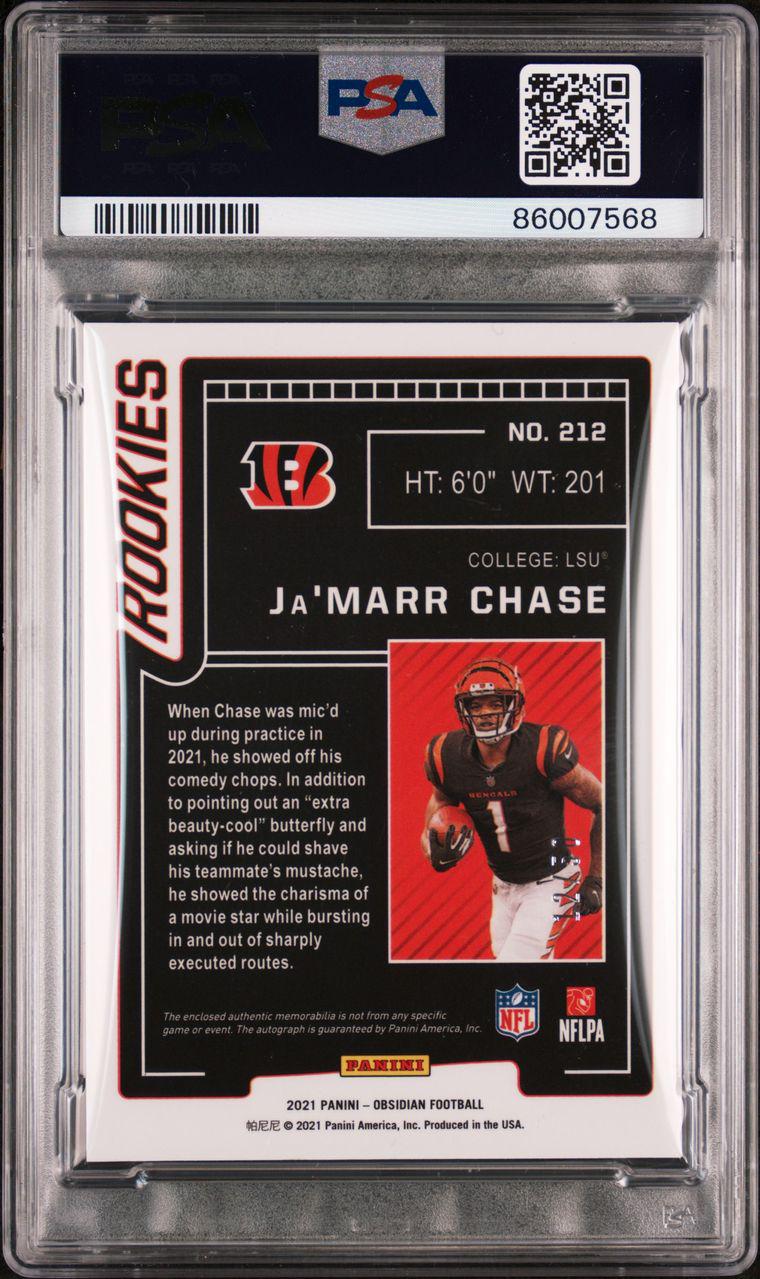 2021 PANINI OBSIDIAN - JA'MARR CHASE ROOKIE JERSEY AUTO - ELECTRIC ETCH GREEN /50 PSA9