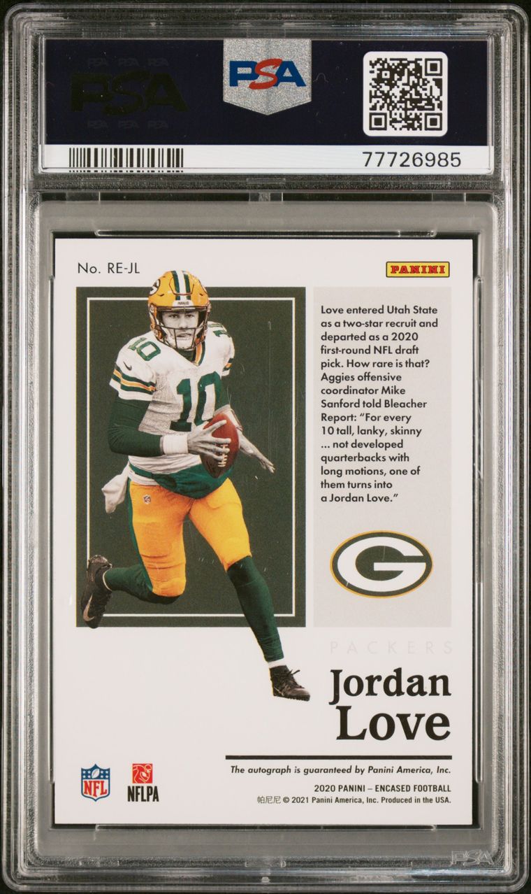 2020 PANINI ENCASED - JORDAN LOVE ROOKIE AUTOGRAPH - ROOKIE ENDORSEMENTS /75 PSA 9